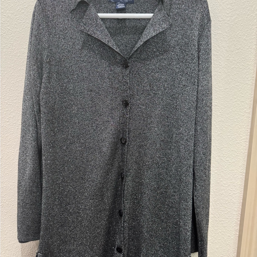 NWOT Susan Graver Black Metallic Button-Down Tunic